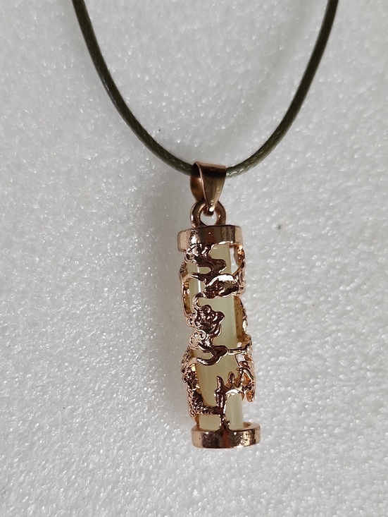 Hand Crafted Jewelry - Rose Gold Dragon Filigree Cylinder Pendant Necklace in Cream